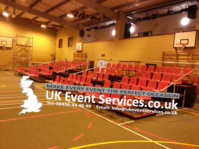 2 6m x 4m tiered seating units for hire 104 chairs
