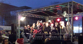 5m x 4m covered stage roof package - includes pa system, stage, stage roof canopy, lighting, and crew in one complete package